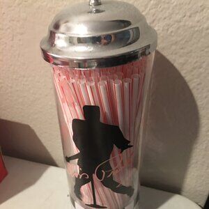 Elvis Presley Glass Straw Holder & Straws  Ba1